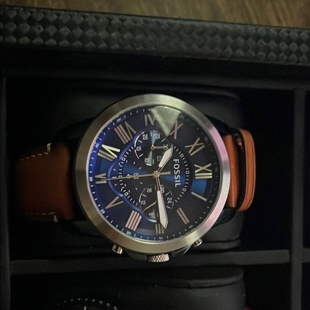 Fossil Blue and Brown Leather watch